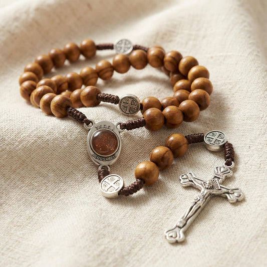 Handcrafted Olive Wood Rosary With Jerusalem Soil